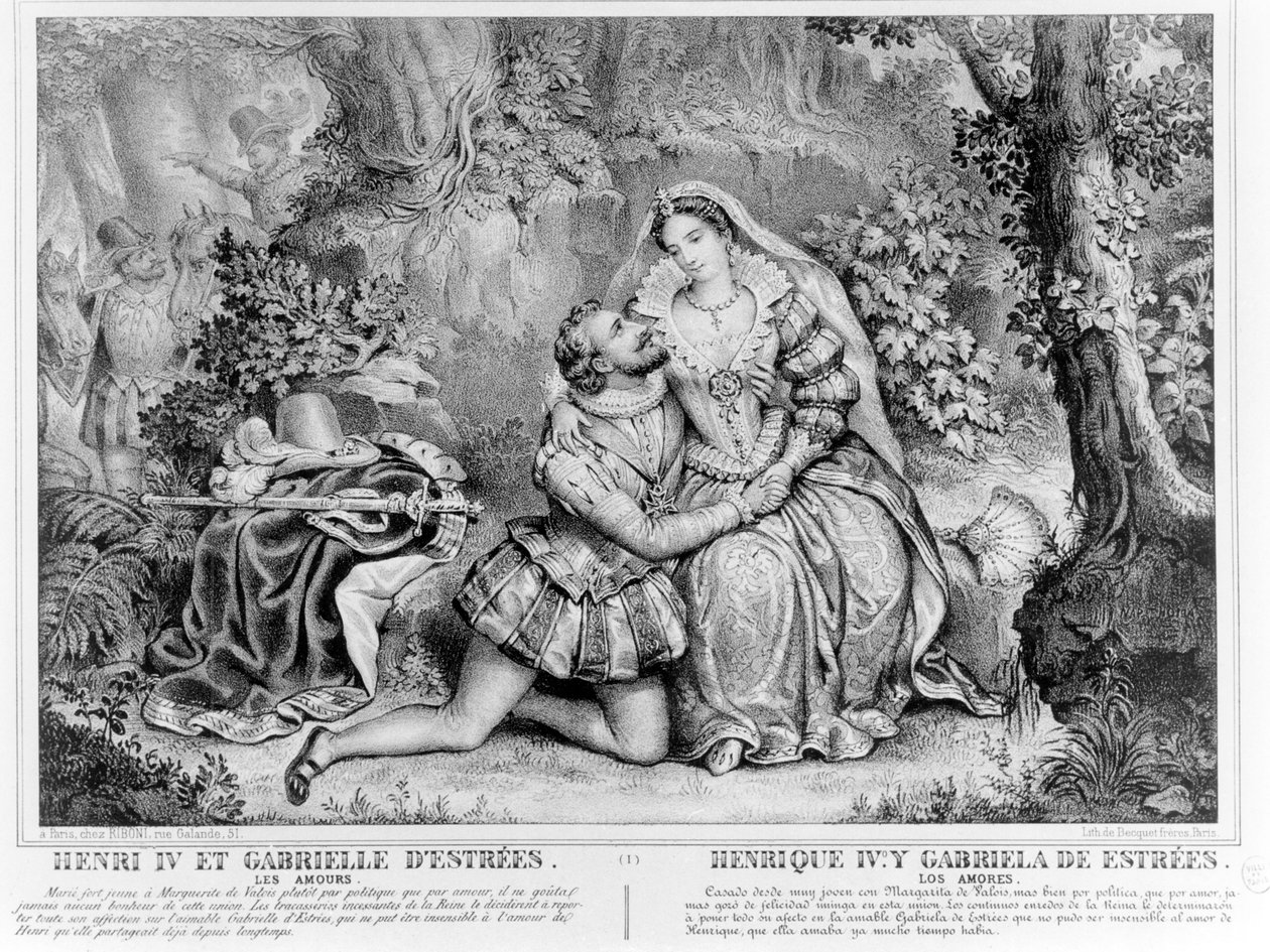 Henri IV (1553-1610), konge af Frankrig og Gabrielle dEstrees (1573-99) af French School
