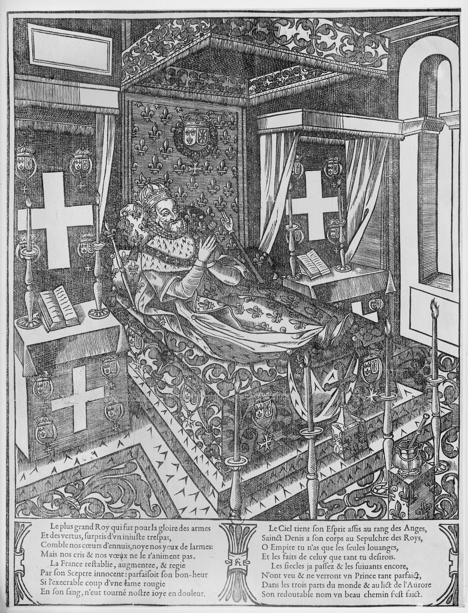 Henri IV (1553-1610) på sit dødsleje, 1610 af French School