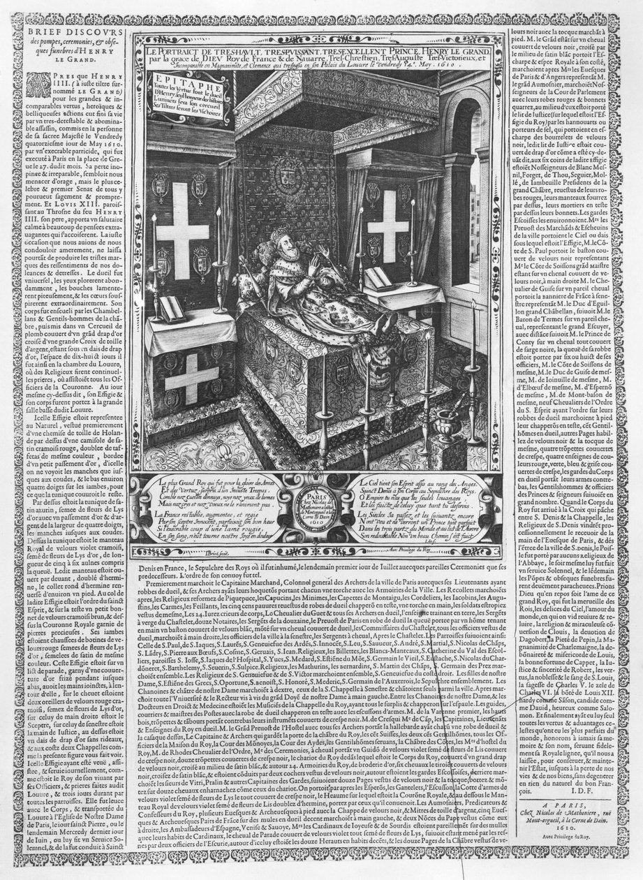 Henri IV (1553-1610) på sit dødsleje, 1610 af French School