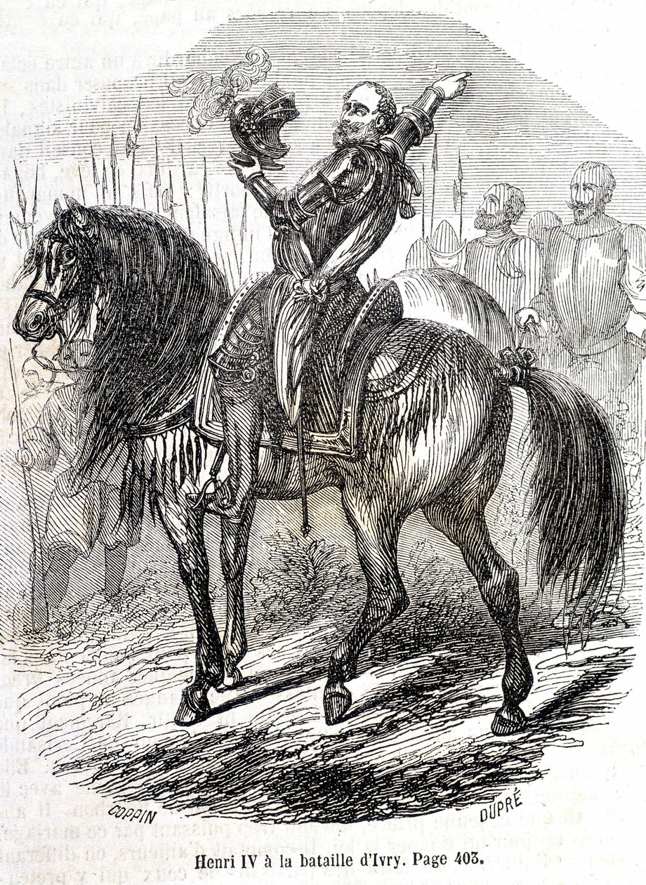 Henri IV (1553 - 1610) ved slaget ved Ivry (14/03/1590) - i "" Histoire de France"" af L.-P. Anquetil af French School