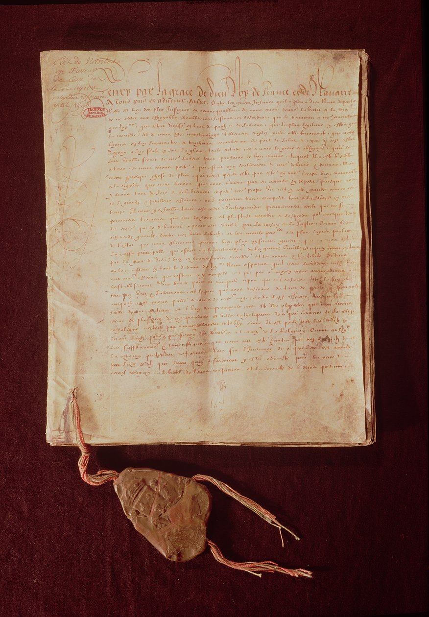 Henri IV, ved Guds nåde, konge af Frankrig og Navarra, første side fra "Ediktet af Nantes", 1598 (se også 166021) (blæk på papir) af French School