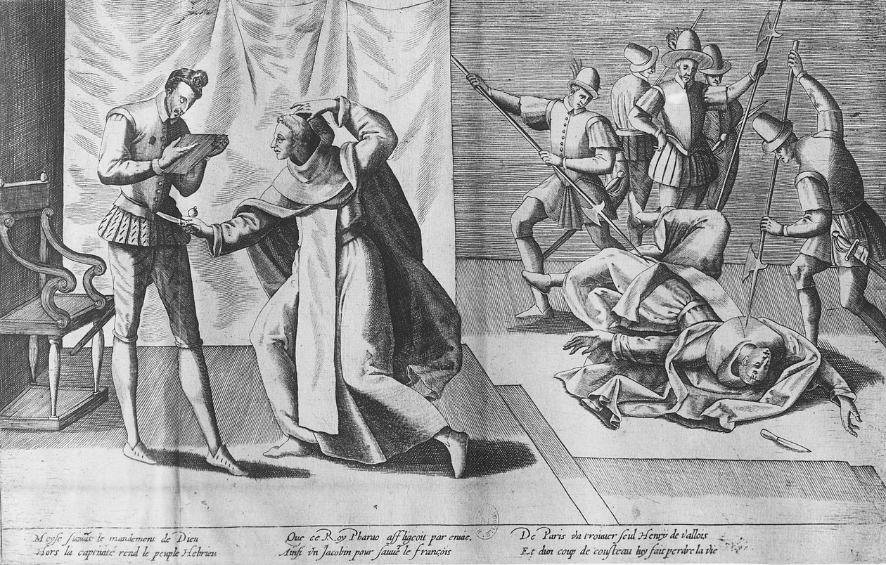 Henrik III af Frankrig myrdet af Jacques Clement, 1. august 1589 af French School