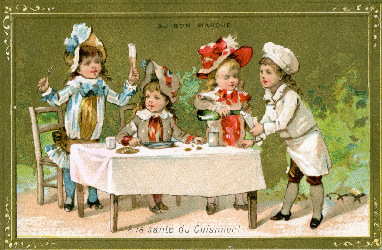 Heres to the Cook!, Bon Marché Department Store-kampagnekort, ca. 1890 af French School