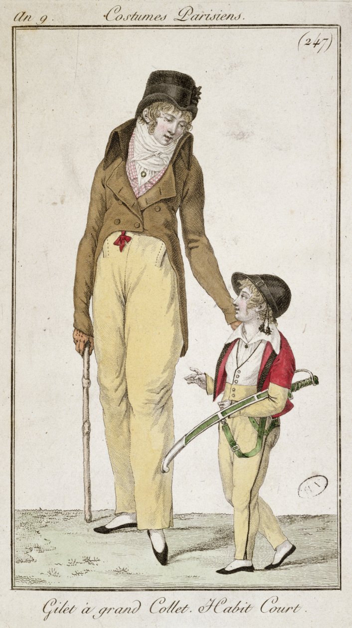Højhalset vest og kort morgenfrakke, fra Costumes Parisiens, 1801 af French School