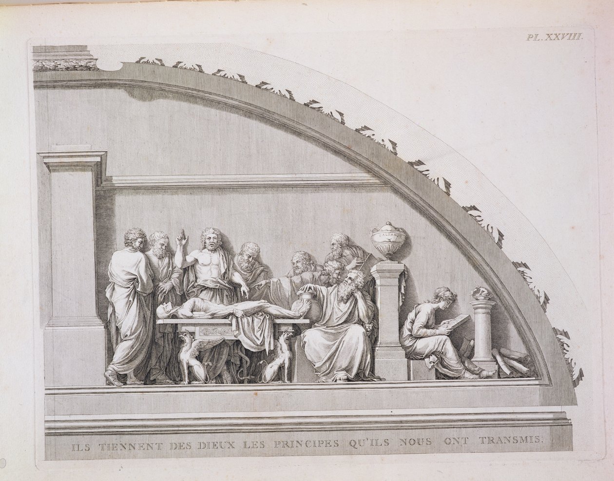 Hippokrates (c.460 f.Kr.-c.377 f.Kr.) Undervisning, fra A Description of the School of Surgery i Paris, udgivet 1780 af French School