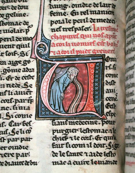 Historik forbogstav, der viser en mand, der kaster op (vellum) af French School