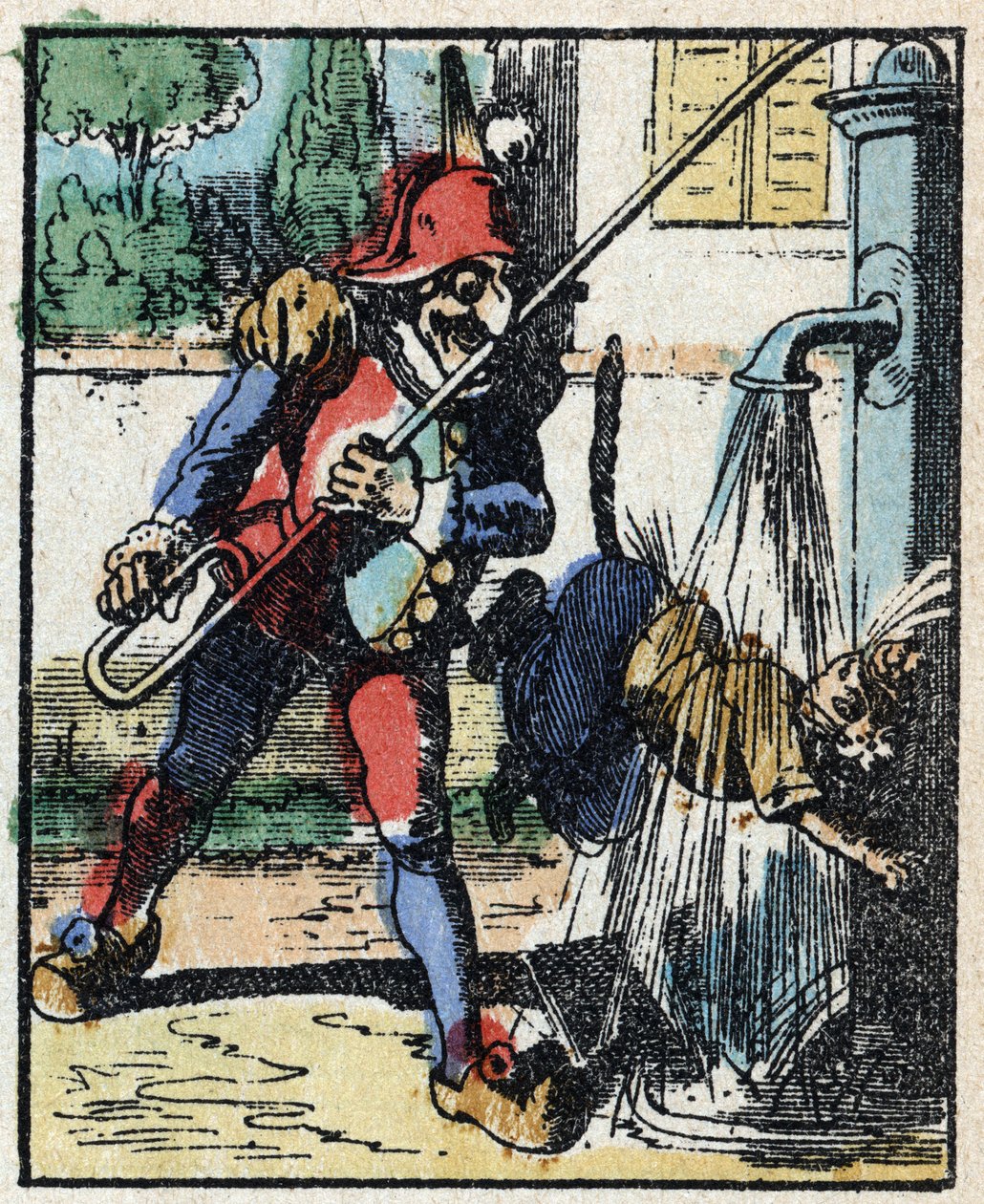 Dr. Pulcinellas (Polichinelle) historie. Træstik af Imaging Pellerin - Epinal, sd. Slutningen af det 19. århundrede. af French School