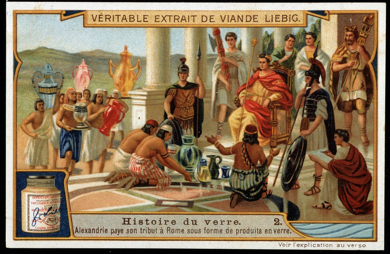 Glass historie: Alexandria hylder Rom i form af glasprodukter - Liebig Chromolithography af French School