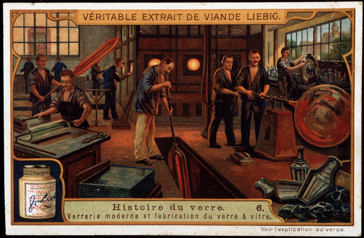 Glasets historie: Moderne glasvarer og glasproduktion i slutningen af det 19. århundrede. Liebig-kromolitografi i slutningen af det 19. århundrede. af French School