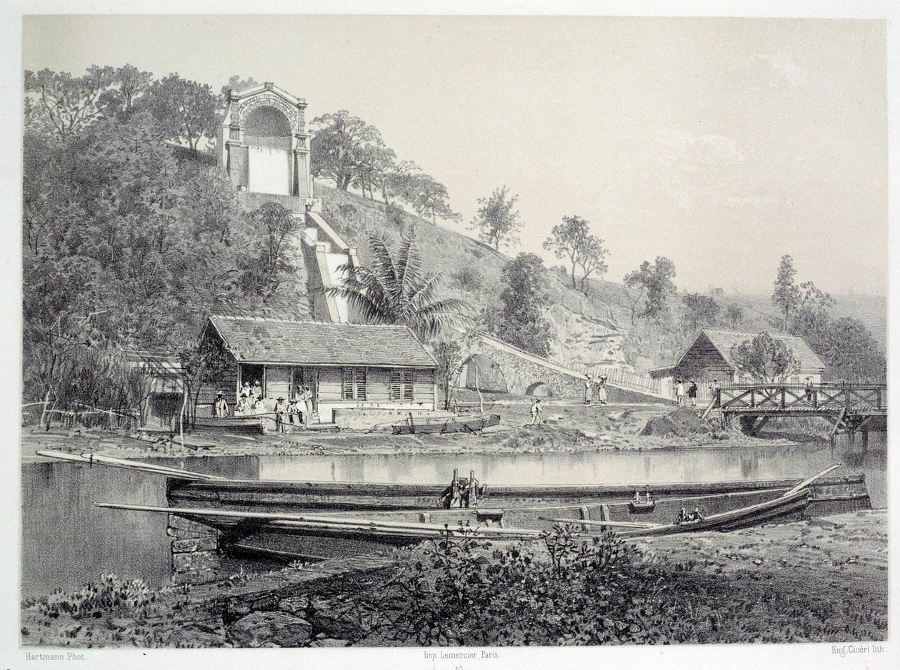 De franske koloniers historie: udsigt over vandslottet eller Gueydon-kanalen ved Fort de France på Martinique (Antillerne), slutningen af det 19. århundrede Chartres musee des Beaux Arts af French School