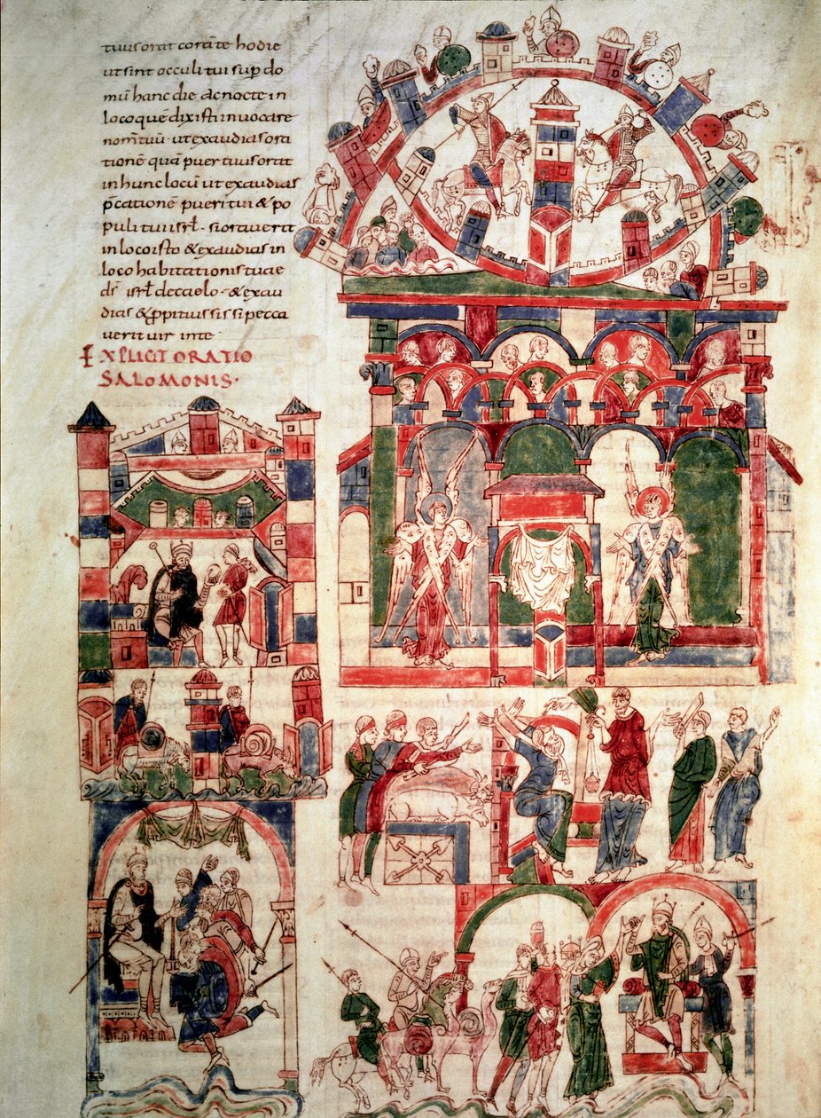 Historien om kong Salomons liv Page i Noailles Bibel (eller Bibelen fra Sant Pere de Roda eller Saint Pierre de Rodas) 10. eller 11. århundredes Paris, B.N. af French School