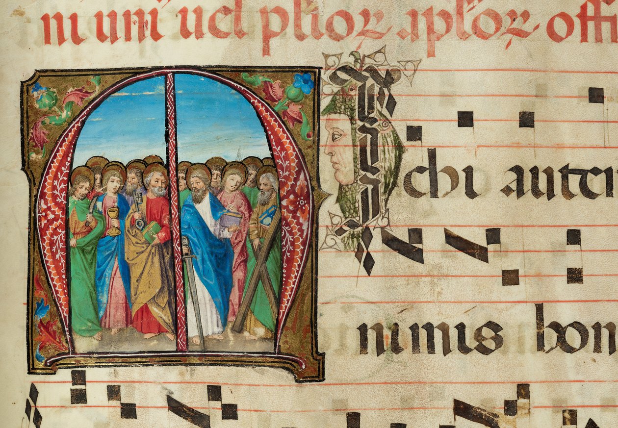 Hellige Apostle, Gradual, f.94 (blæk, tempera og bladguld på pergament) af French School