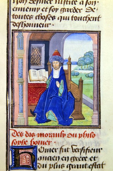 Homer, fra Histoire des Philosophes, slutningen af det 15. århundrede (vellum) af French School