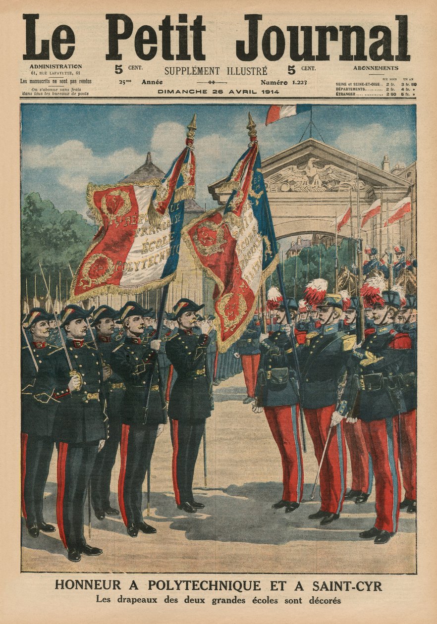 Hæder til Polytechnique og Saint-Cyr, illustration på forsiden fra Le Petit Journal, supplementillustre, 26. april 1914 af French School