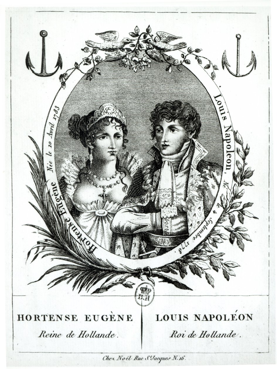 Hortense de Beauharnais (1783-1837) og Louis-Napoleon Bonaparte (1778-1846) af French School