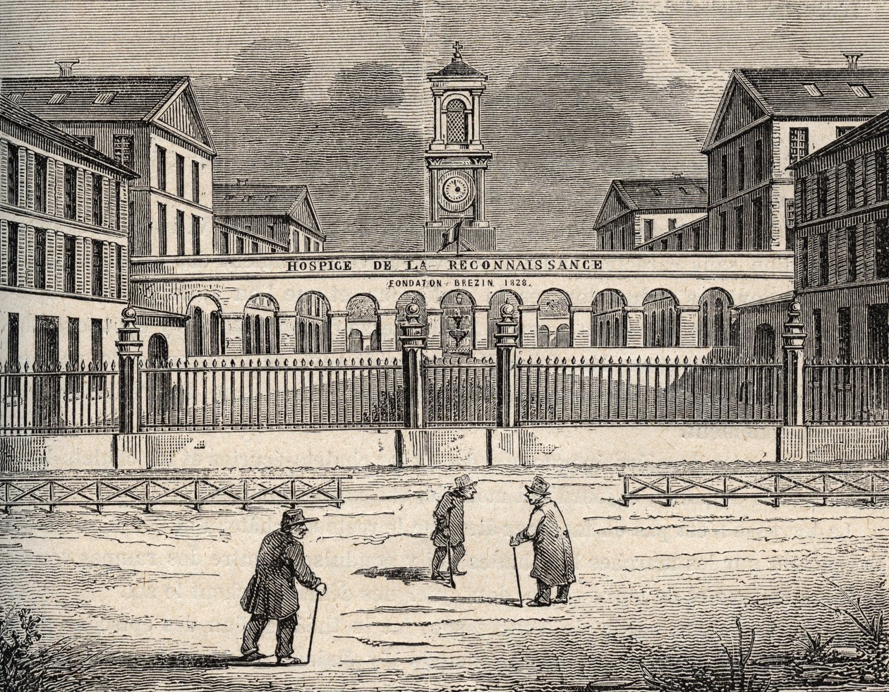 Hospice de la rekognoscering i Garches - Hauts-de-Seine - indgravering i "" PATRIE" - BESKRIVELSE AF PICTURESSE DE LA FRANCE EN 6 BIND AF LUCIEN HUARD - slutningen af ​​1800-tallet af French School