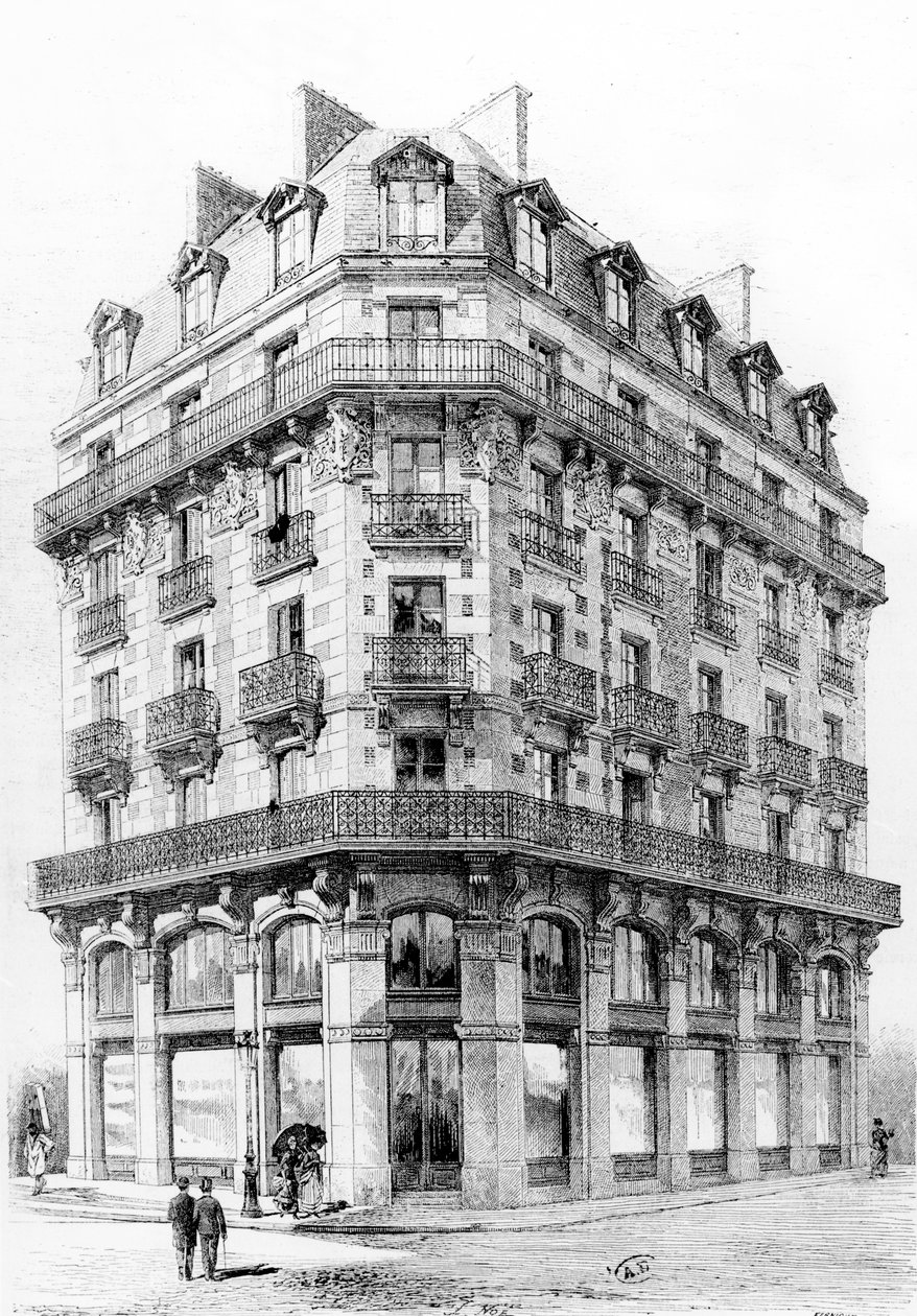 Hus i rue Etienne-Marcel, Paris, slutningen af det 19. århundrede af French School