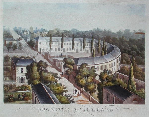 Boligprojekt (afsluttet) i Quartier Orleans, rue Halle, ca. 1840-50 (farve litho) af French School