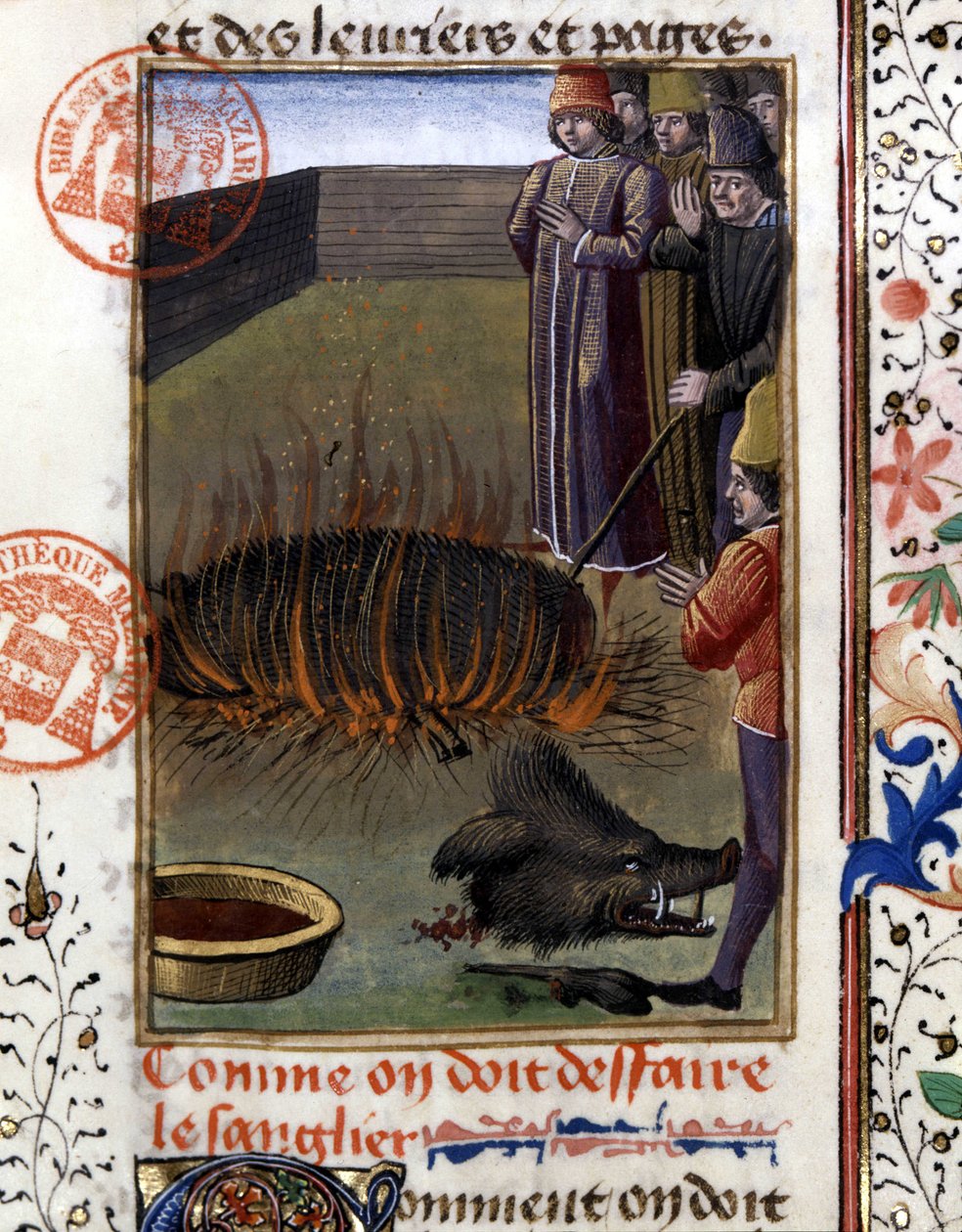 Hvordan man fælder en orne - i "" Jagtbog af Gaston Phoebus, greve af Foix, Lord of Bearn"" af French School