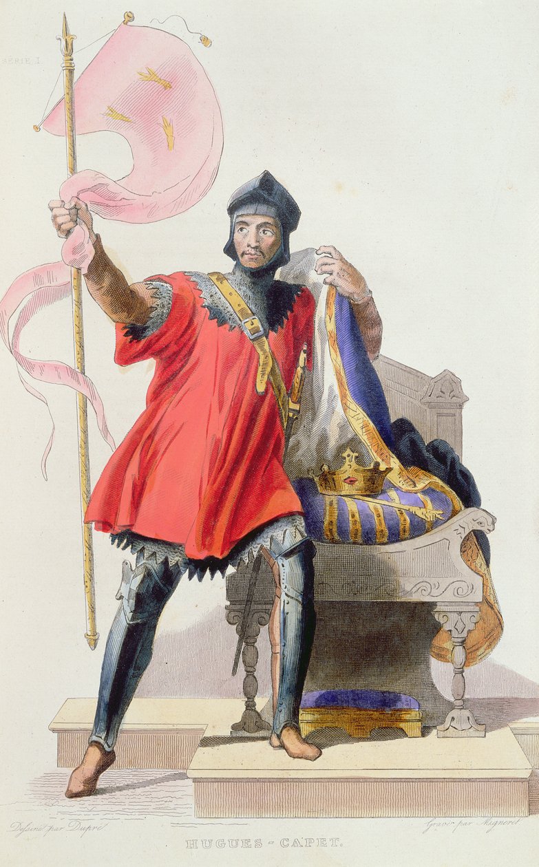 Hugues I Capet (941-996), konge af Frankrig, fra Le Plutarque Francais af E.Mennechet, 1835 (farvestik) af French School