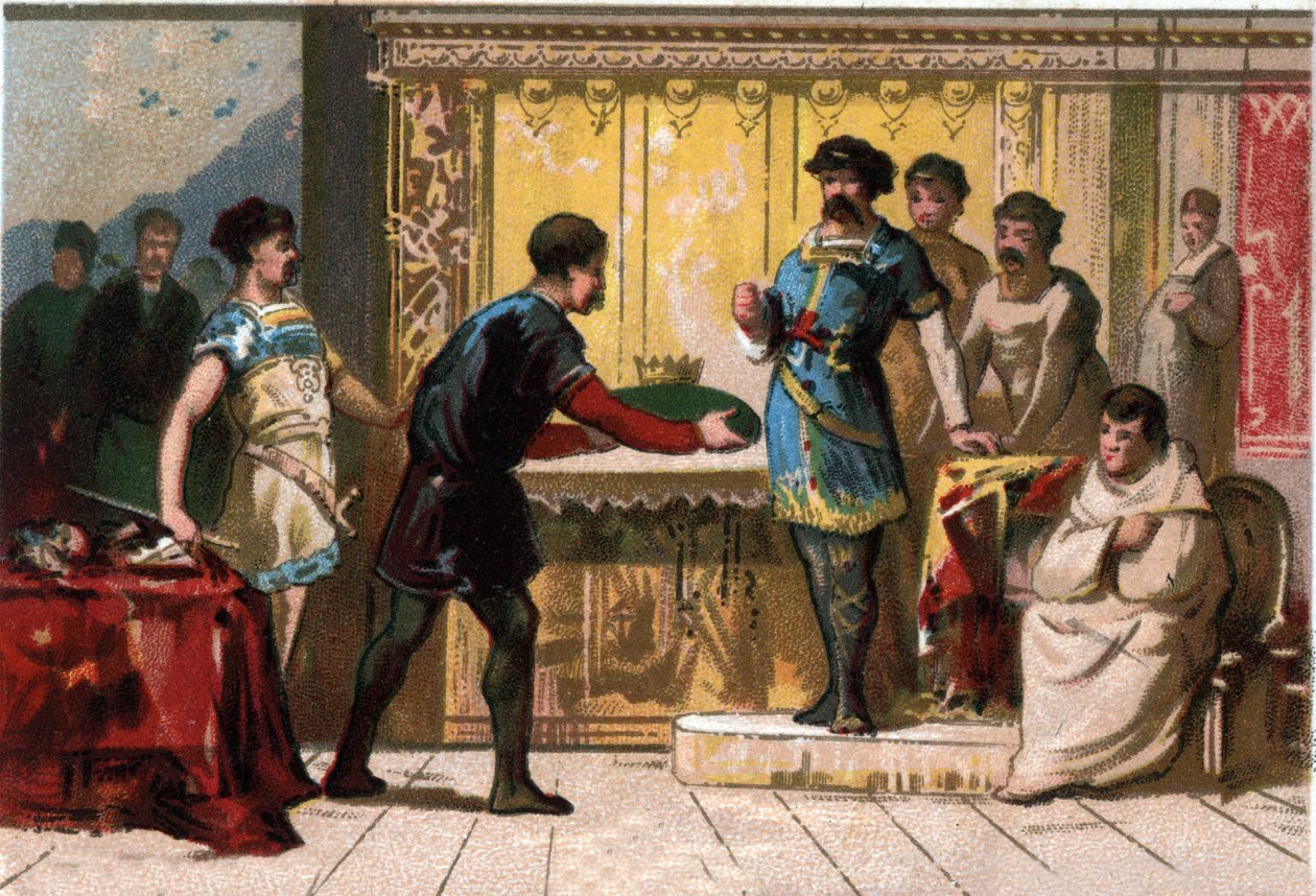 Hugues den Store (897-956) kroner Raoul eller Rodolphe af Bourgogne (ca. 890 - 936), hertug af Bourgogne og konge af Frankrig. Kromolitografi i slutningen af det 19. århundrede. af French School