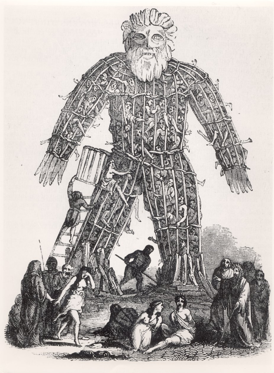 Menneskeofring af galliske druider i en fletmand, fra Magasin Pittoresque, 1833 af French School