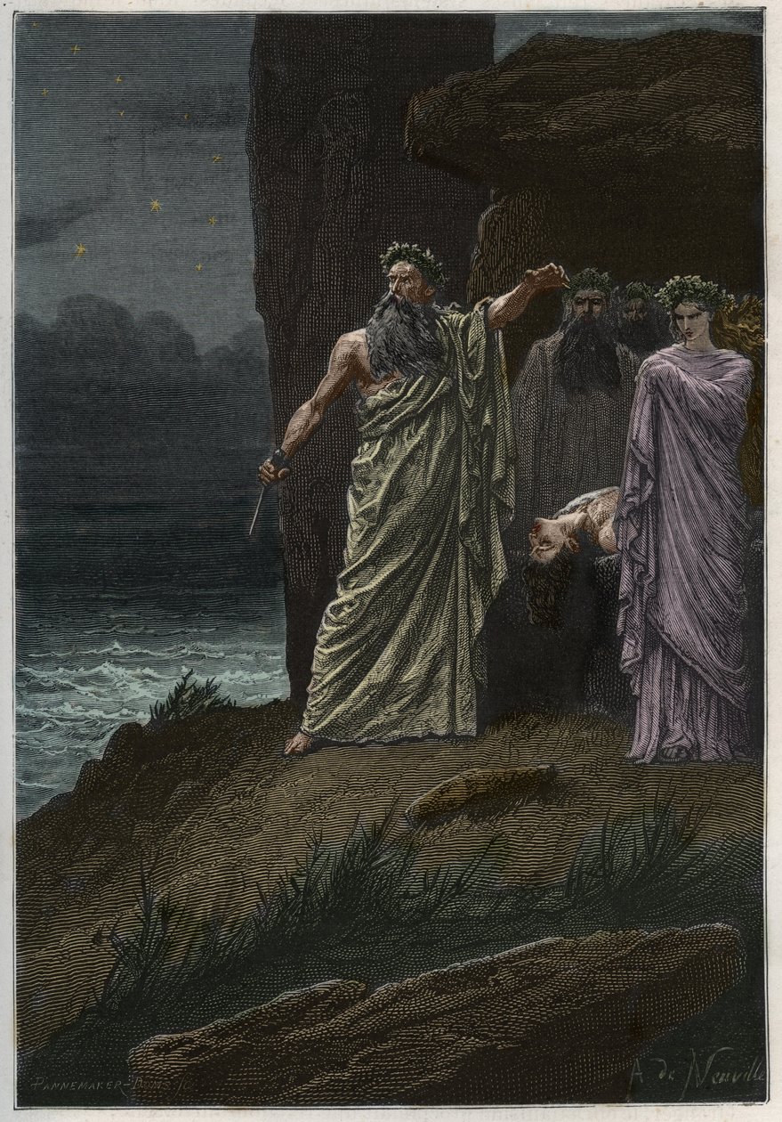 Menneskeofring af druiden efter Alphonse de Neuville - Druider, der ofrer menneskeofre - indgravering fra "" Frankrigs historie fortalt til mine børnebørn"" - af Francois Guizot - 1872-1876 af French School