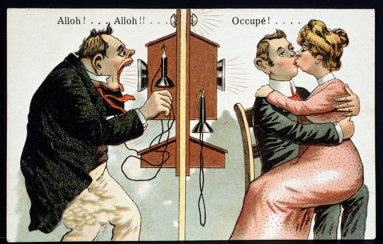 Humoristisk postkort i telefonen, deb. 20. århundrede. af French School