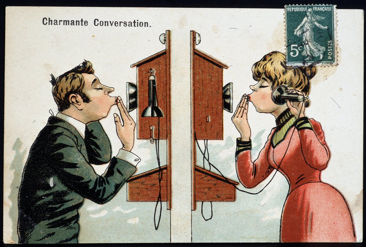 Humoristisk postkort i telefonen, deb. 20. århundrede @Selva/Leemage af French School