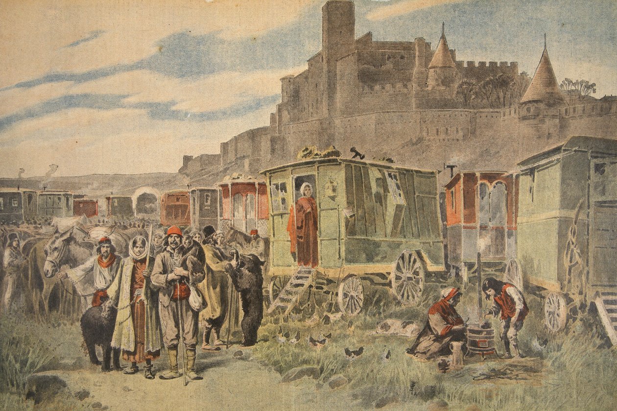 Ungarske sigøjnere uden for Carcassonne, illustration fra Le Petit Journal: Supplement illustre, 18. december 1898 af French School