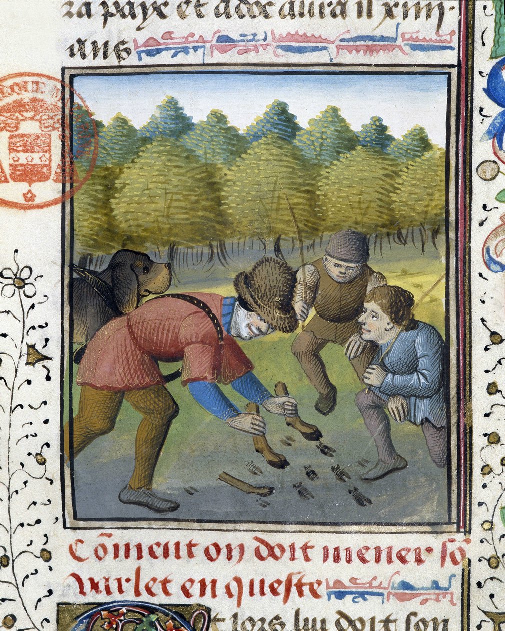 Jægere og jagthund - i "" Jagtbog af Gaston Phoebus, greve af Foix, Lord of Béarn"" af French School
