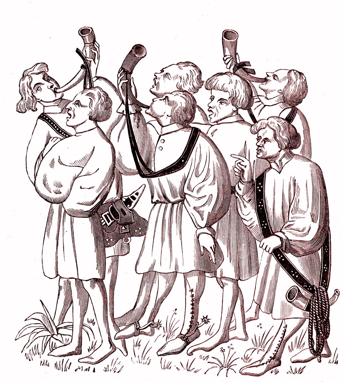 Sarvensoittajien metsästys (1400-luku) - Gaston Phebusin (1331-1391) käsikirjoituksen pienoismallin Simile College af French School