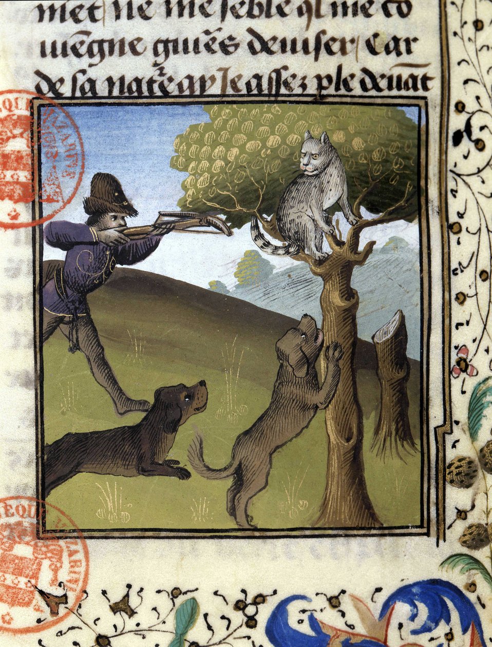 Jagtscene med en los - i "" Jagtbog af Gaston Phoebus, greve af Foix, Lord of Béarn"" af French School