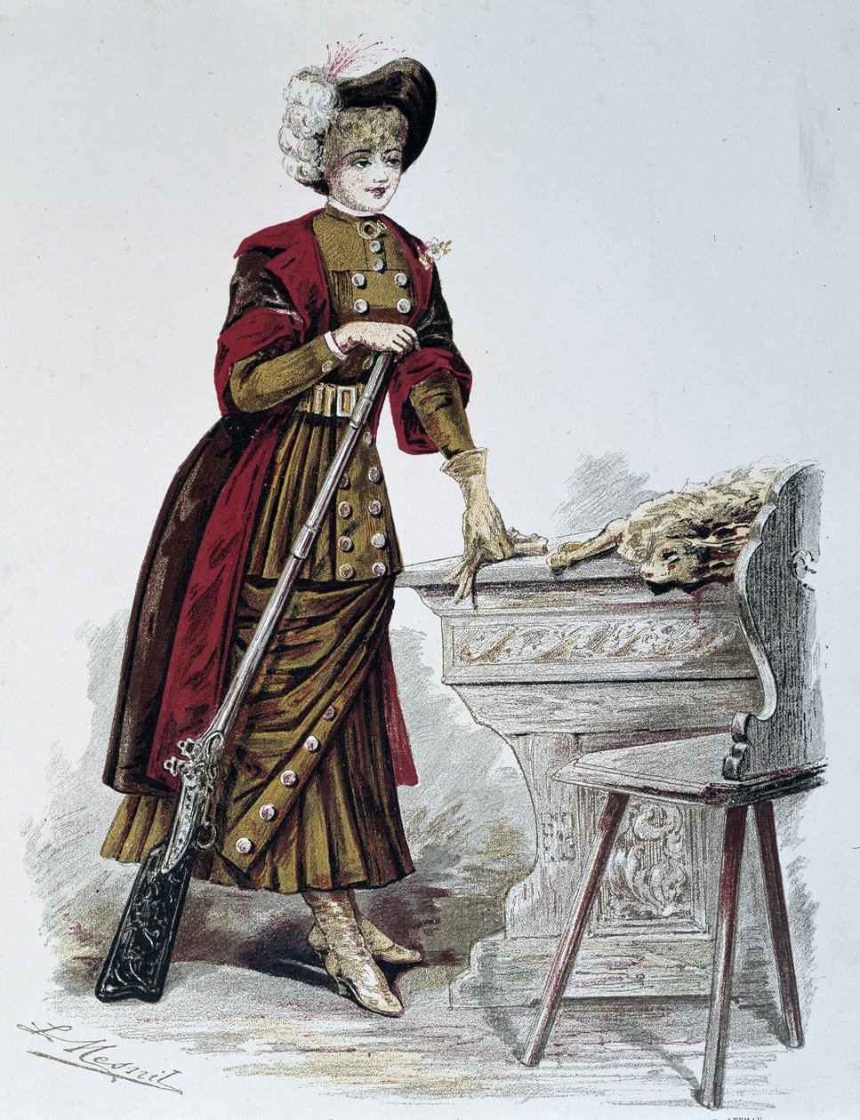 Jagt, kvinde - i "La Nouvelle Mode", september 1898. af French School