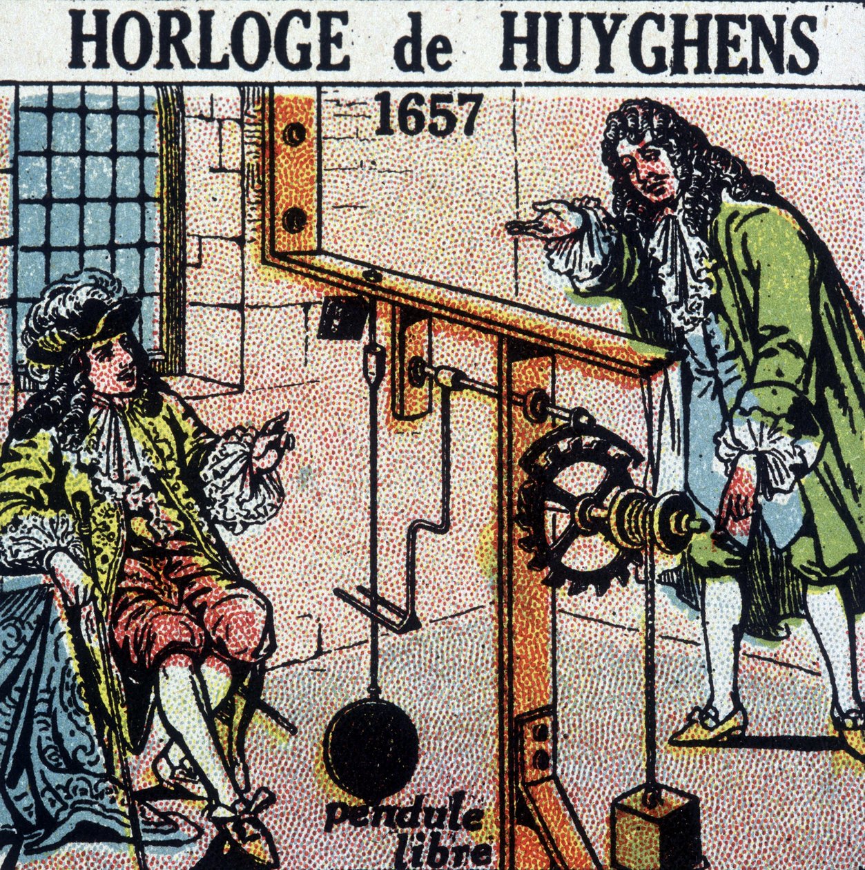 Huyghens ur 1657 (frit pendul) - gravering, deb. 20. århundrede af French School