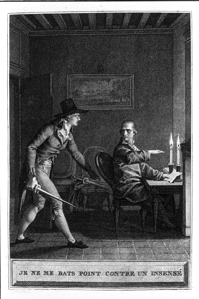 Jeg kæmper ikke som en insense Illustration af "Julie eller La Nouvelle Heloise" af Jean Jacques Rousseau (1712-1788) 1780 af French School