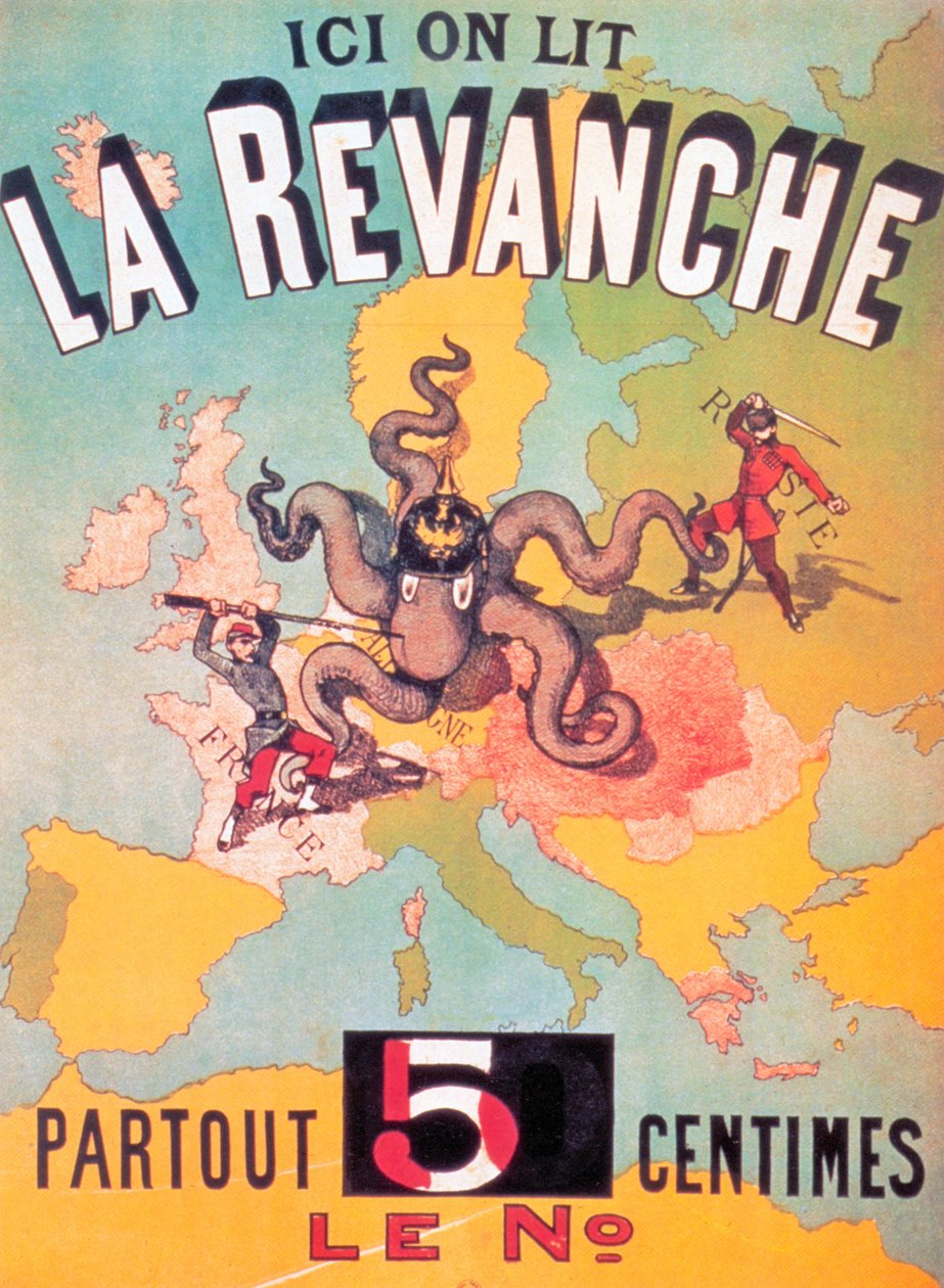 Her læser vi La Revanche overalt 5 centimes tallet, 1886 af French School