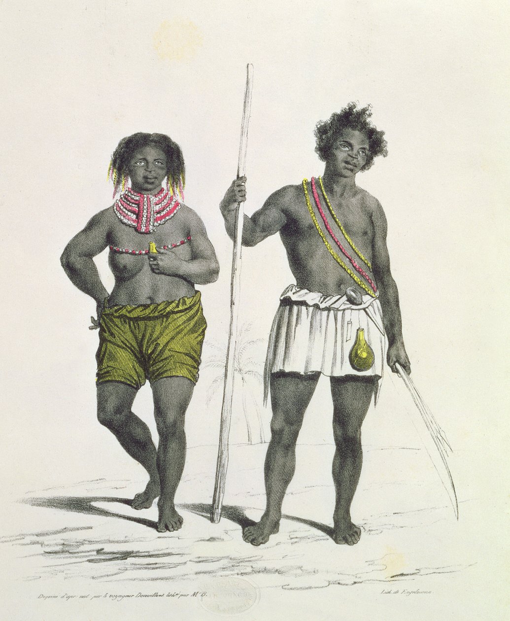 Afgudsdyrkende sort fra Kongeriget Benguela, Angola, graveret af Godefroy Engelmann (1788-1839) af French School