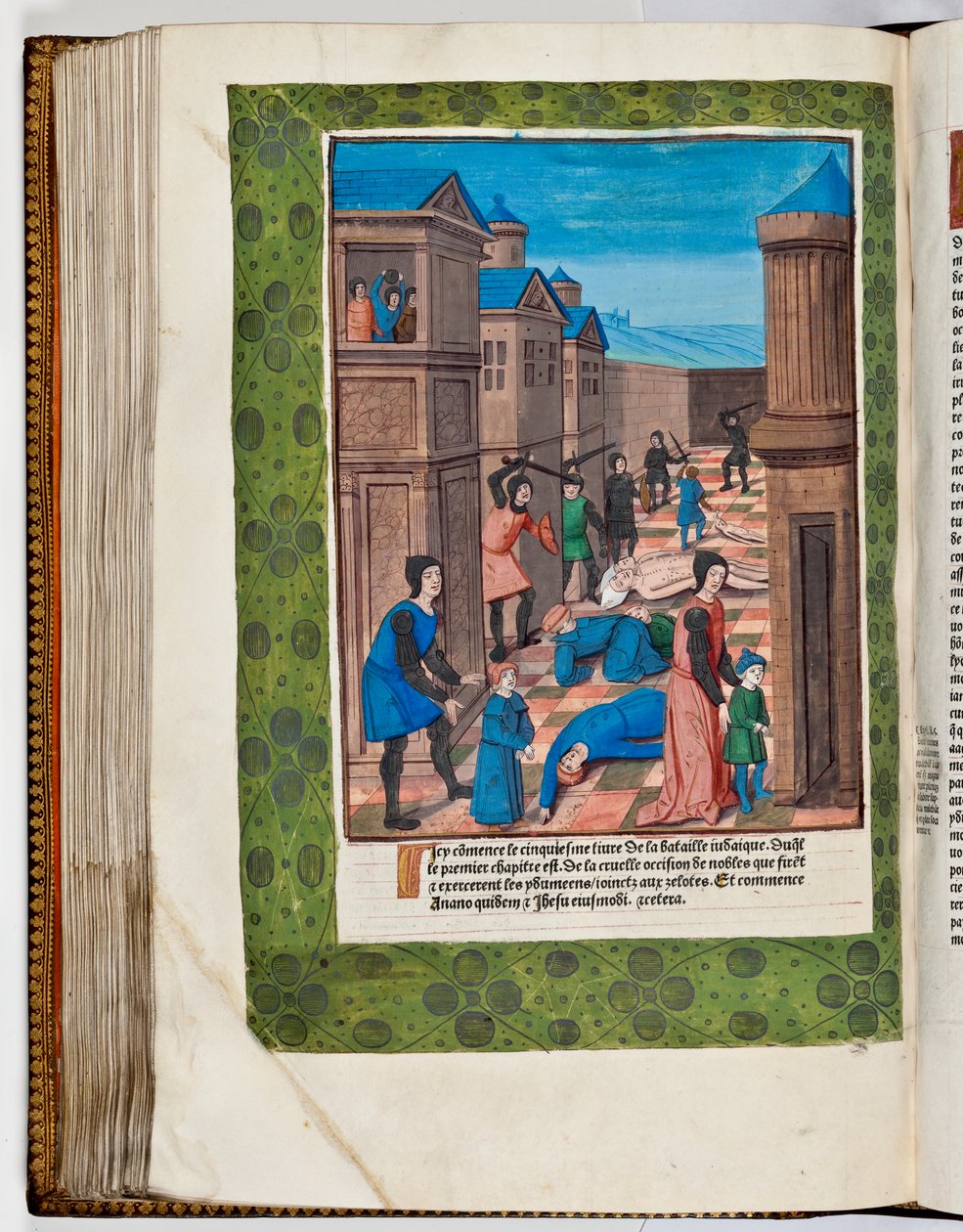 Idumæere gør oprør mod Rom ved at slagte ypperstepræsterne Ananus og Jesus, 68 e.Kr. (håndfarvet tryk) af French School
