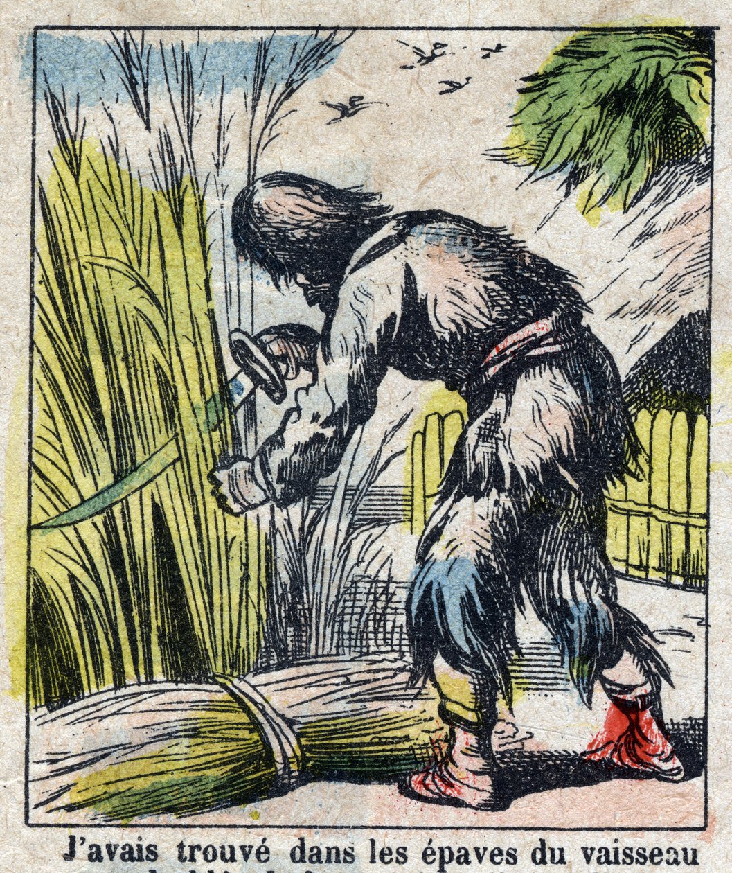 Illustration til Daniel Defoes Bog (De foe) "" Robinson Crusoe"". Epinal billeddannelse fra slutningen af det 19. århundrede. af French School