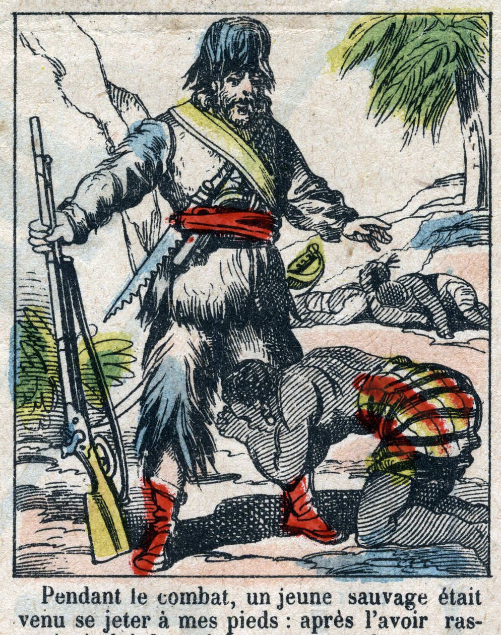 Illustration til Daniel Defoes Bog (De foe) "" Robinson Crusoe"". Epinal billeddannelse fra slutningen af det 19. århundrede. af French School