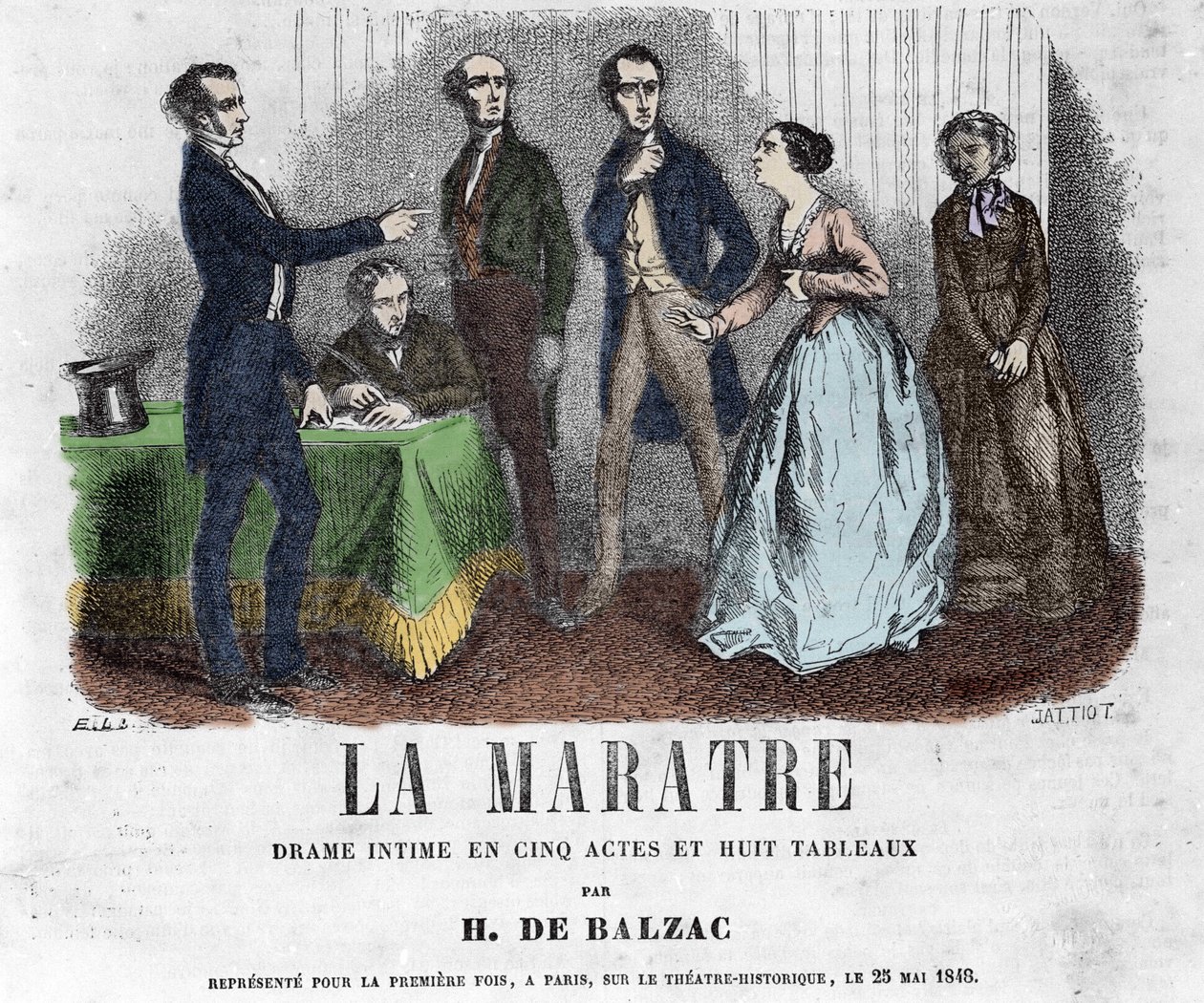 Illustration til "" La Maratre"", drama i fem akter og otte malerier skrevet af Honore de Balzac. af French School