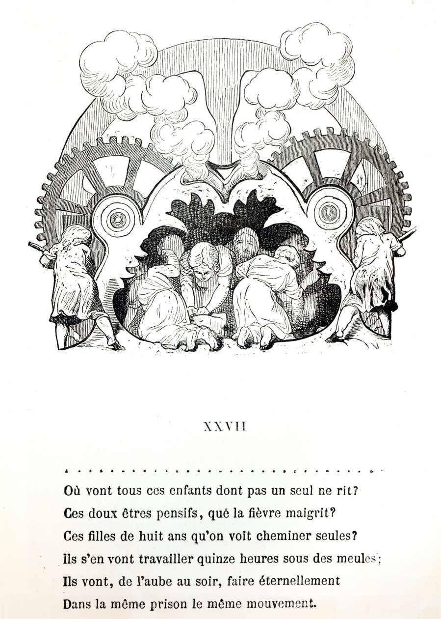 Illustration til et digt om børnearbejde af Victor Hugo (1802-85) ca. 1880, udgivet af Hetzel af French School
