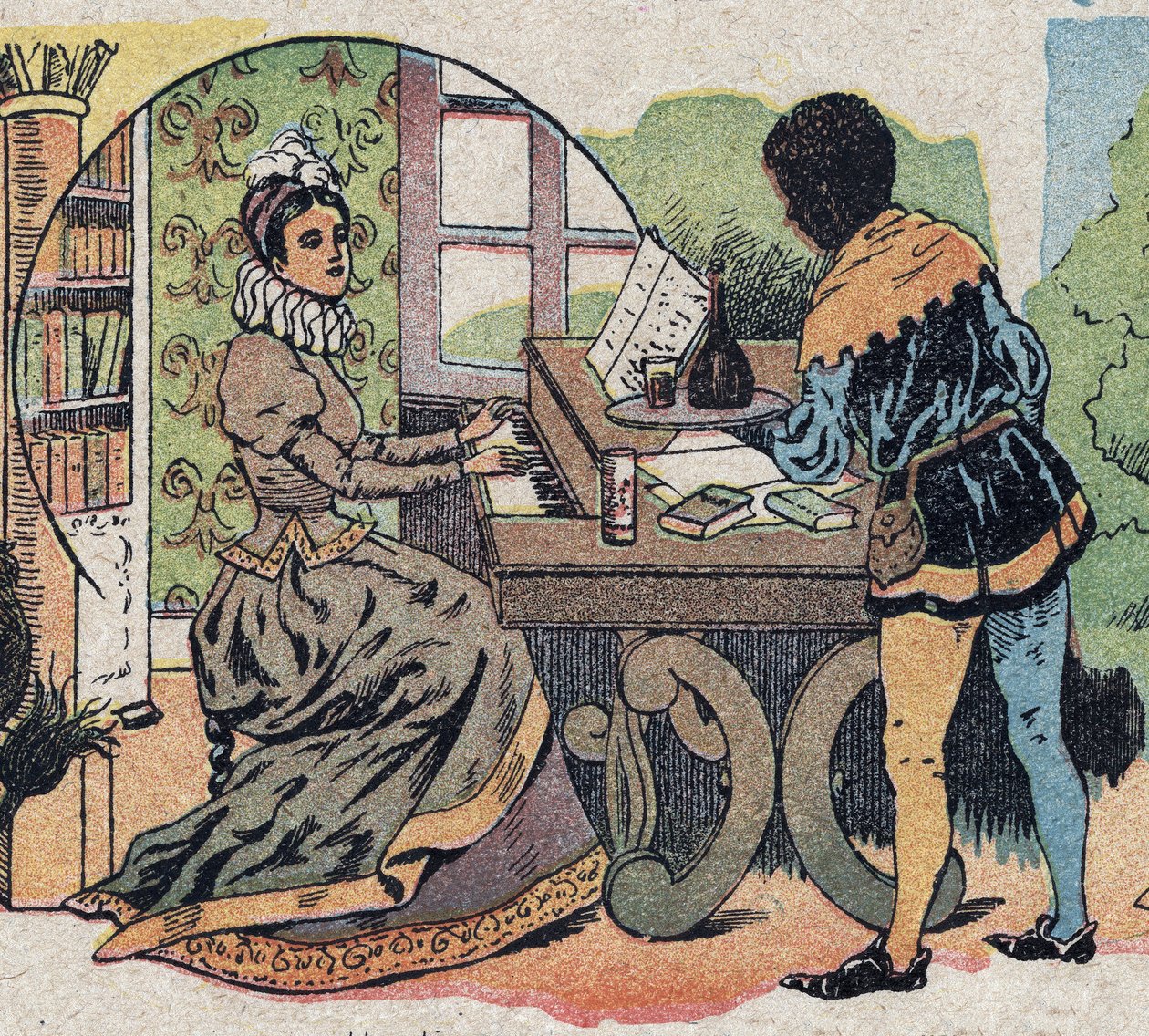 Illustration til fortællingen "Beauty and the Bete"": den var omgivet af opmærksomhed. Indgravering af Quinn-billeder, omkring 1890. af French School