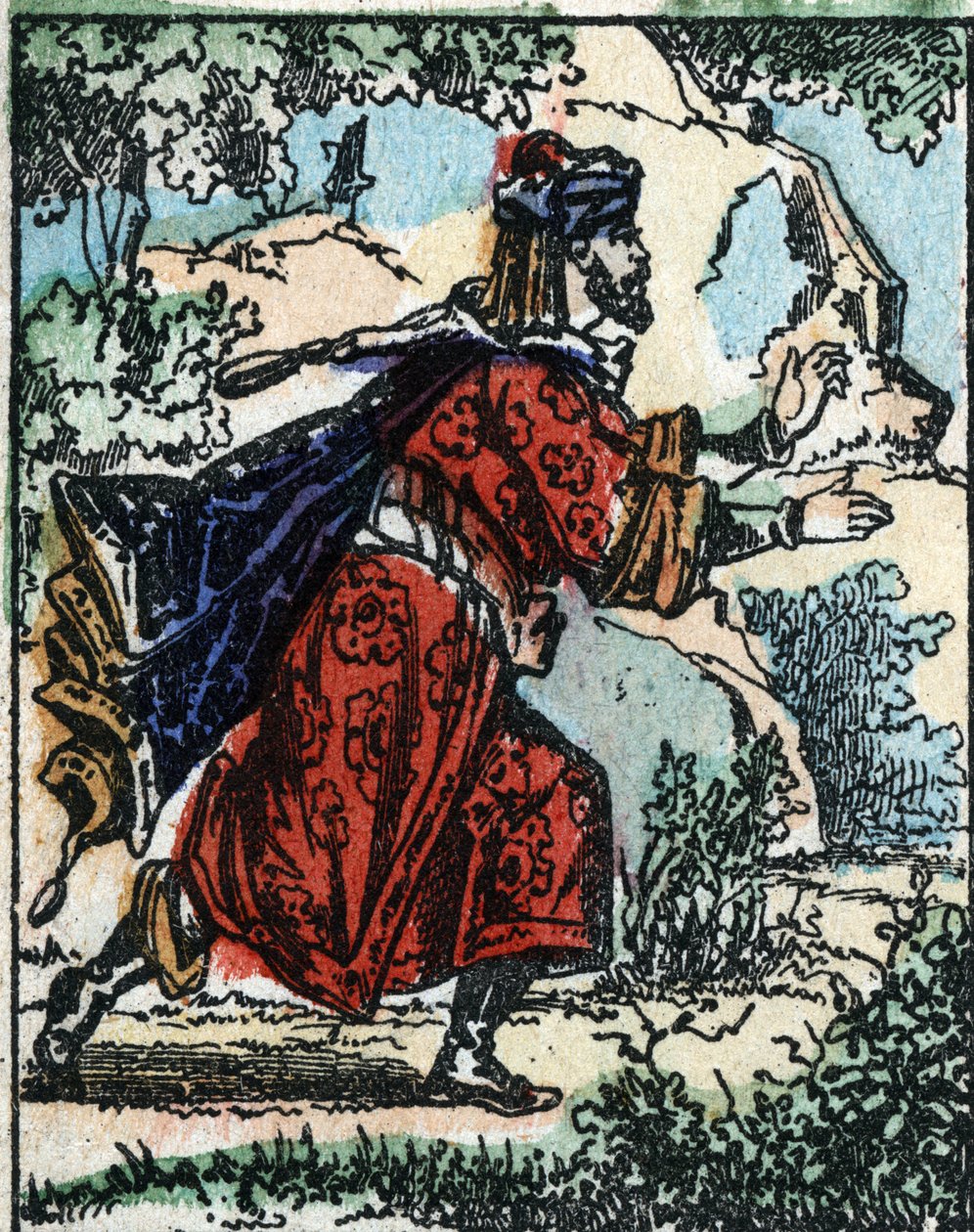 Illustration til fortællingerne om de tusinde og en nat. Ali Baba (Ali Baba). Træstik af Imaging Pellerin - Epinal, sd. Slutningen af det 19. århundrede. af French School