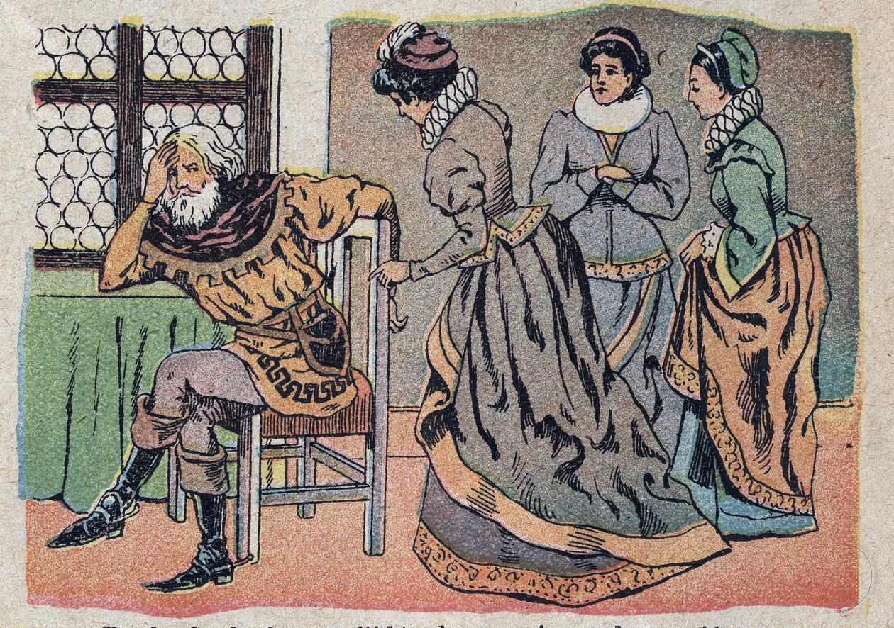 Illustration til fortællingen "Beauty and the Bete"": købmanden tabt i smerte. Indgravering af Quinn-billeder, omkring 1890. af French School
