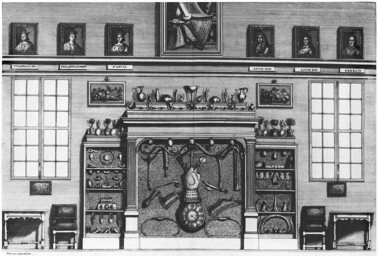 Illustration fra Cabinet de la Bibliotheque Sainte-Genevieve af pastor Pere Claude Du Molinet (1620-87) 1692 af French School