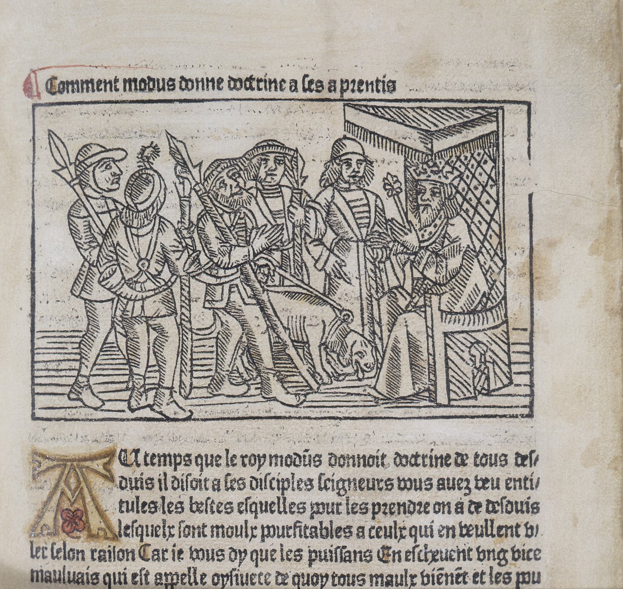 Illustration fra Le Livre du Roy Modus et de la Reine Racio af Henri Ferrieres, 1486 (træsnit og bogtryk) af French School