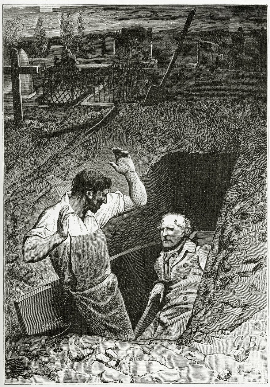 Illustration fra Les Misérables, 1800-tallet (bw-gravering) af French School
