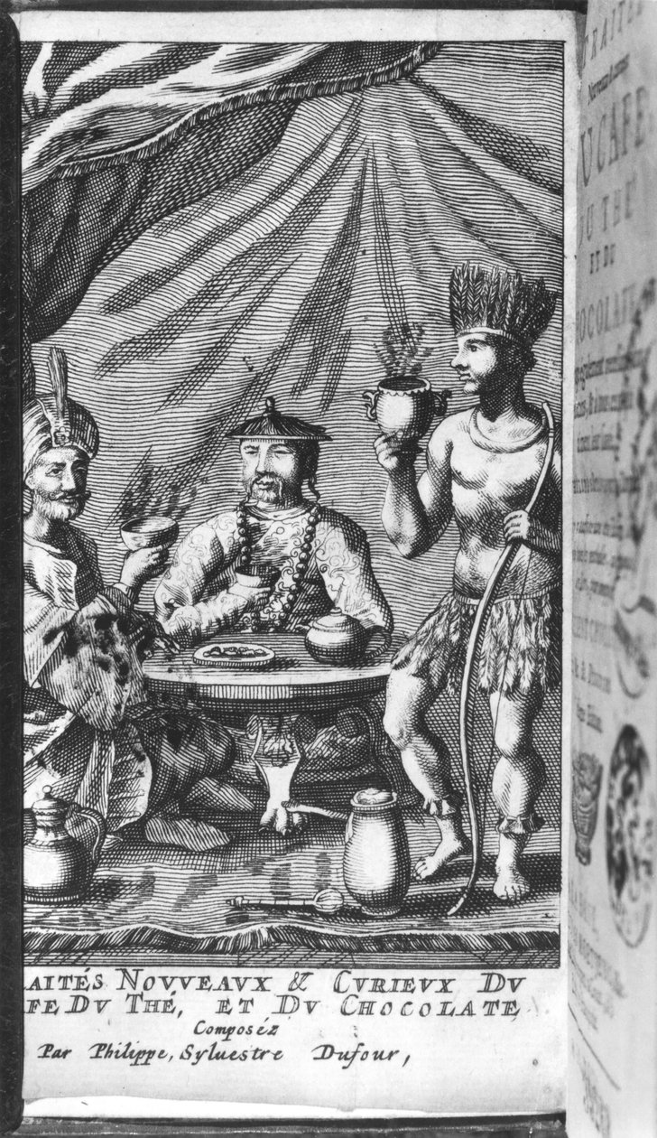 Illustration fra New and Curious Treatise on Coffee, The and Chocolate af Philippe Sylvestre Dufour, La Haye, udgivet 1693 af French School